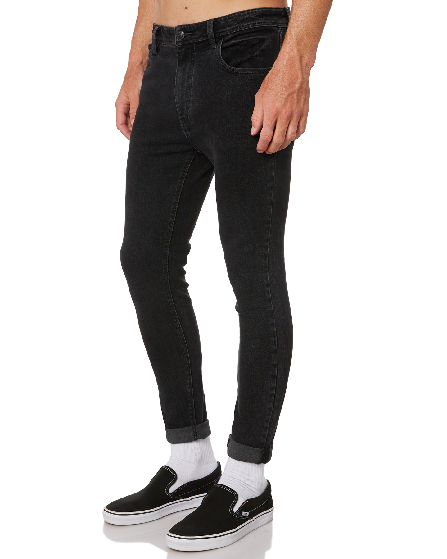 A.Brand A Dropped Skinny Turn Up Mens Jean - Ghost Black | SurfStitch