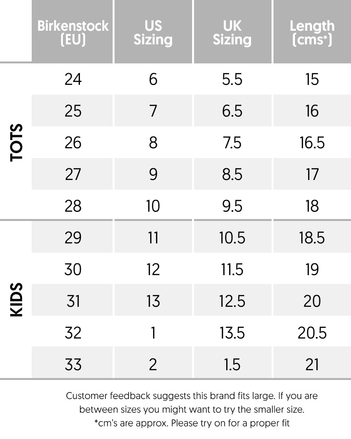 Birkenstock Kids Size Chart