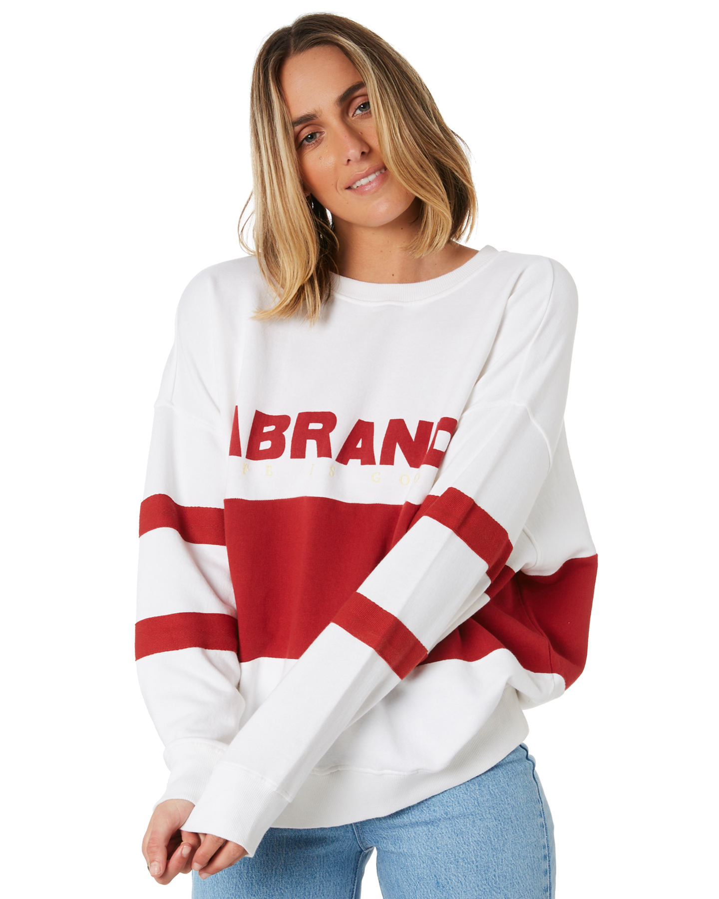 A.Brand A Oversized Sweater - White Ruby Red | SurfStitch