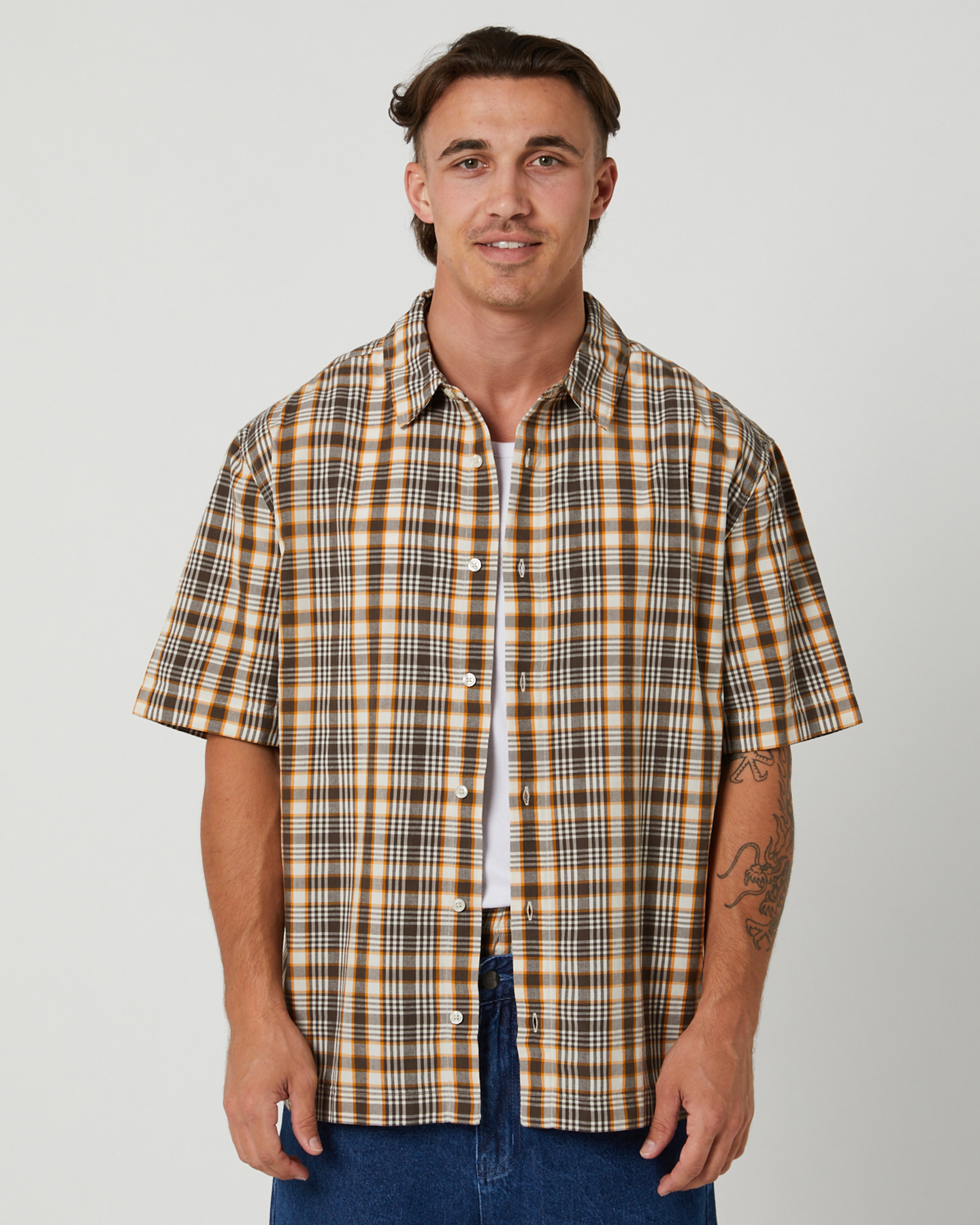 Afends Check Out Recycled Short Sleeve Shirt - Moonbeam Check | SurfStitch
