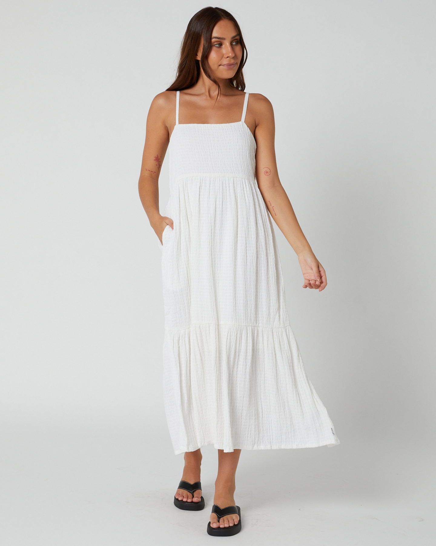 Afends Calm Hemp Seersucker Maxi Dress - White | SurfStitch