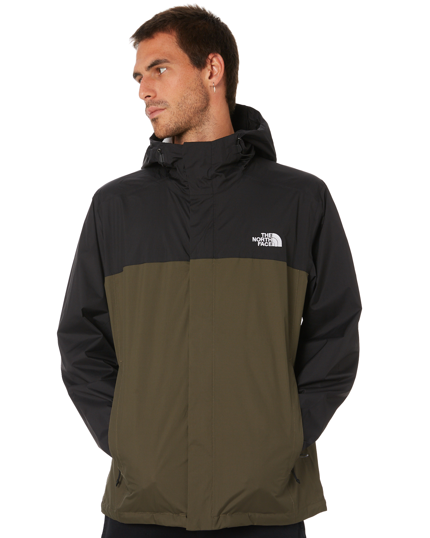green and black north face coat