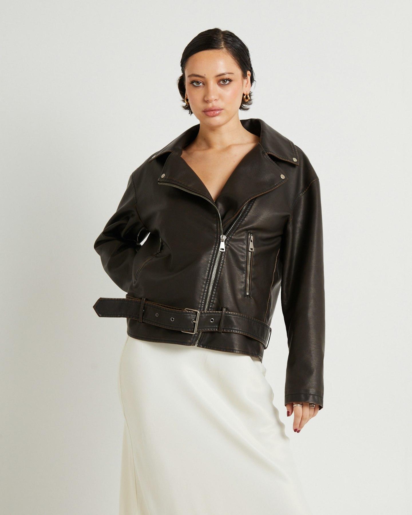 Alice In The Eve Ines Distressed Biker Jacket Chocolate SurfStitch