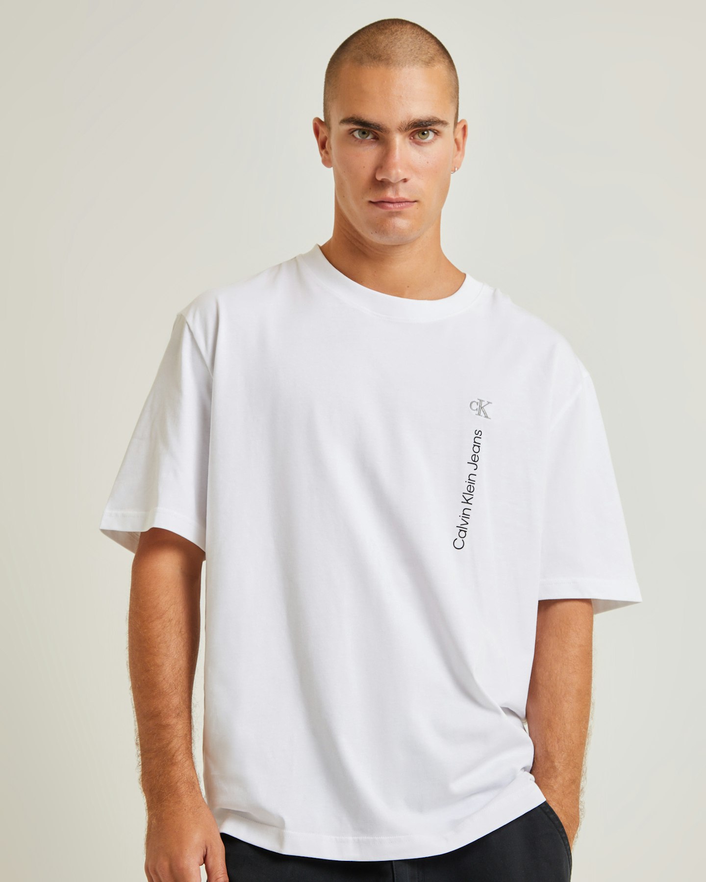 Calvin Klein Vertical Institution Short Sleeve T Shirt Bright White SurfStitch