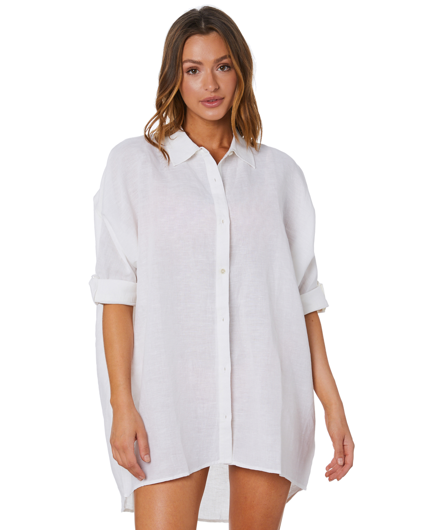 Seafolly Light Weight Linen Blend Shirt - White | SurfStitch