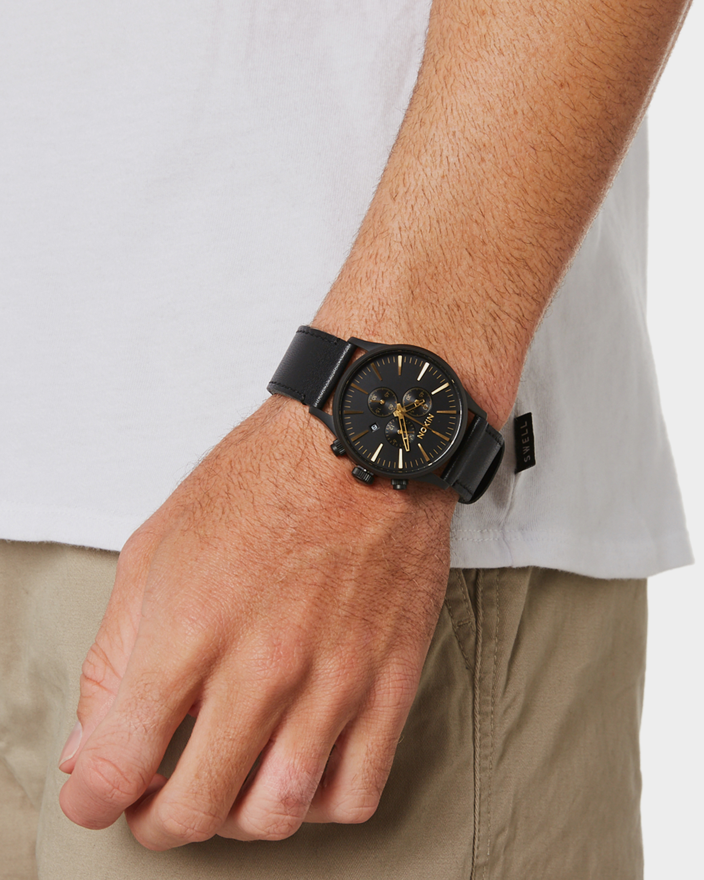 Nixon Sentry Chrono Leather Watch - Matte Black Gold | SurfStitch
