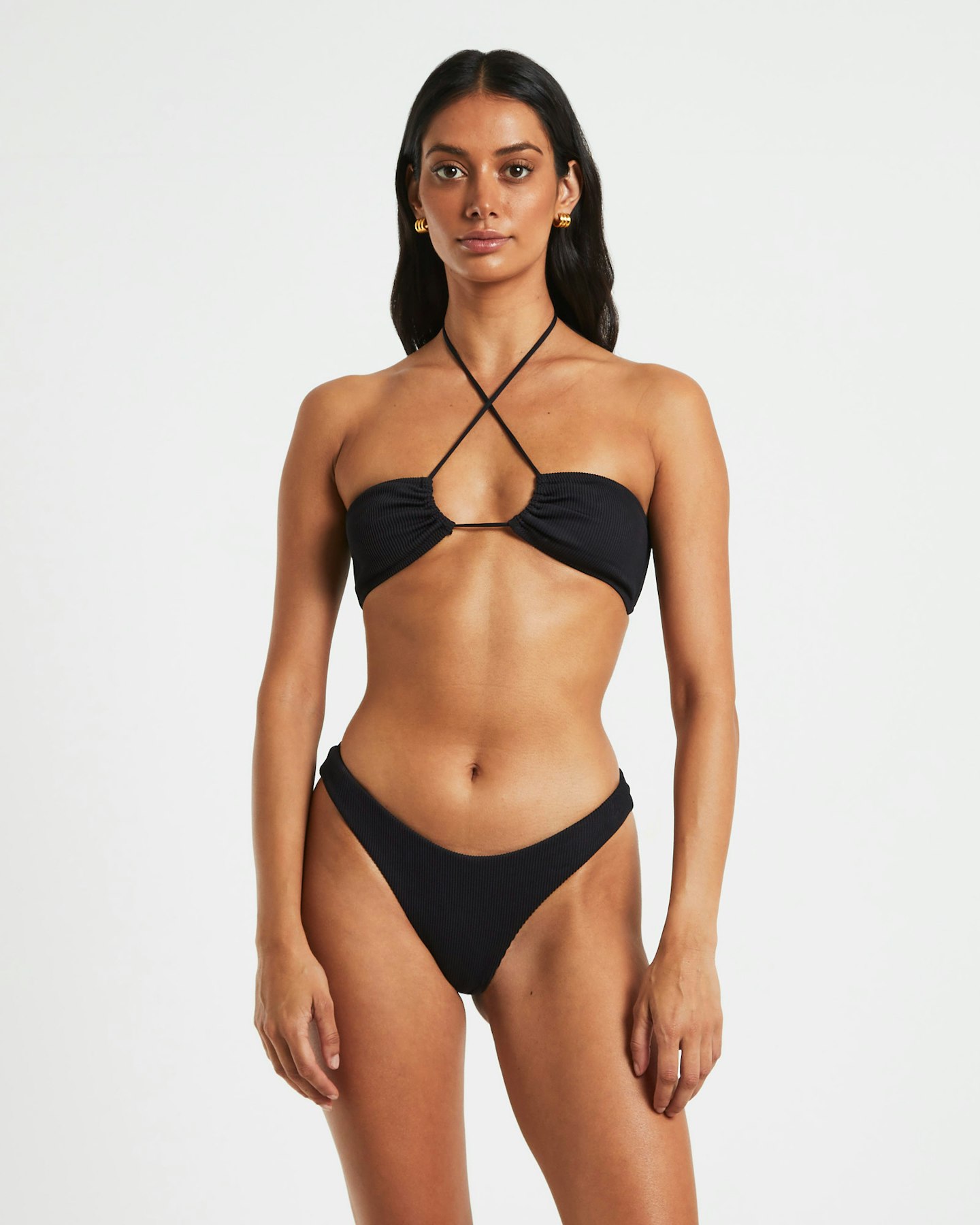 Subtitled Rib Cross Front Bikini Top Black SurfStitch