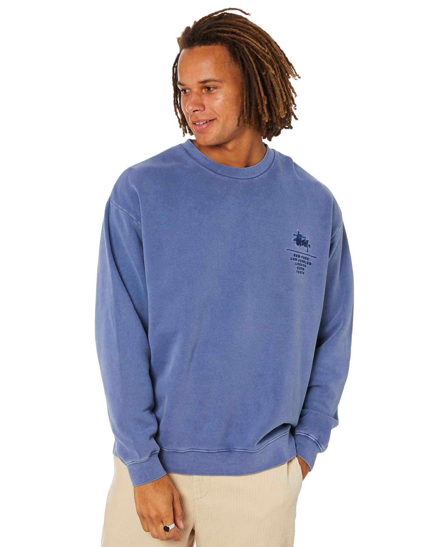 Stussy City Stack Mens Crew - Solid Dusty Blue | SurfStitch
