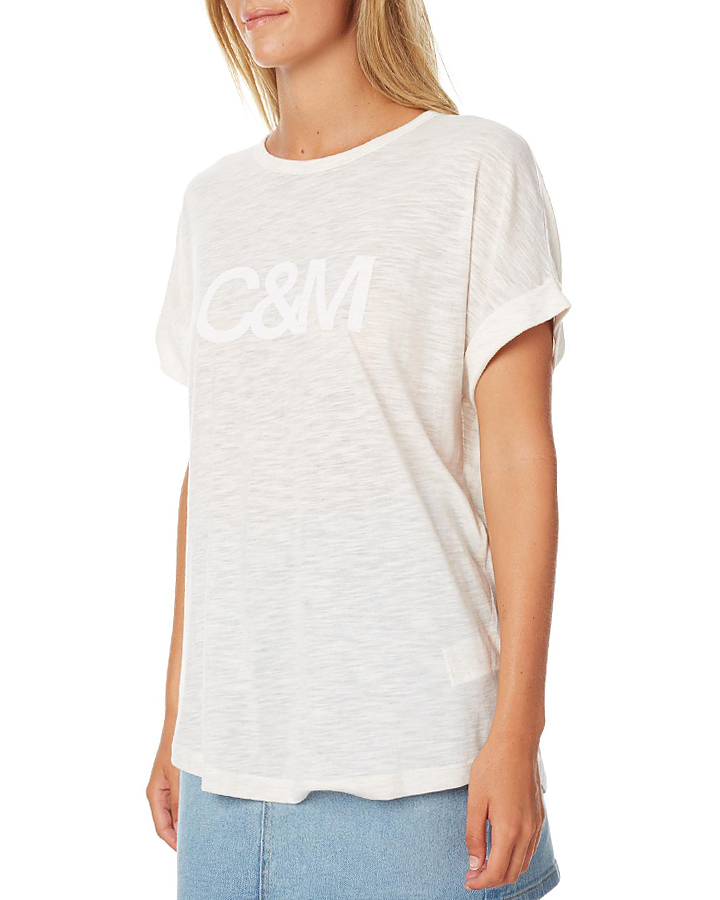 Camilla And Marc Vernon Womens Logo Marle Rolled Sleeve Tee - Oatmeal ...