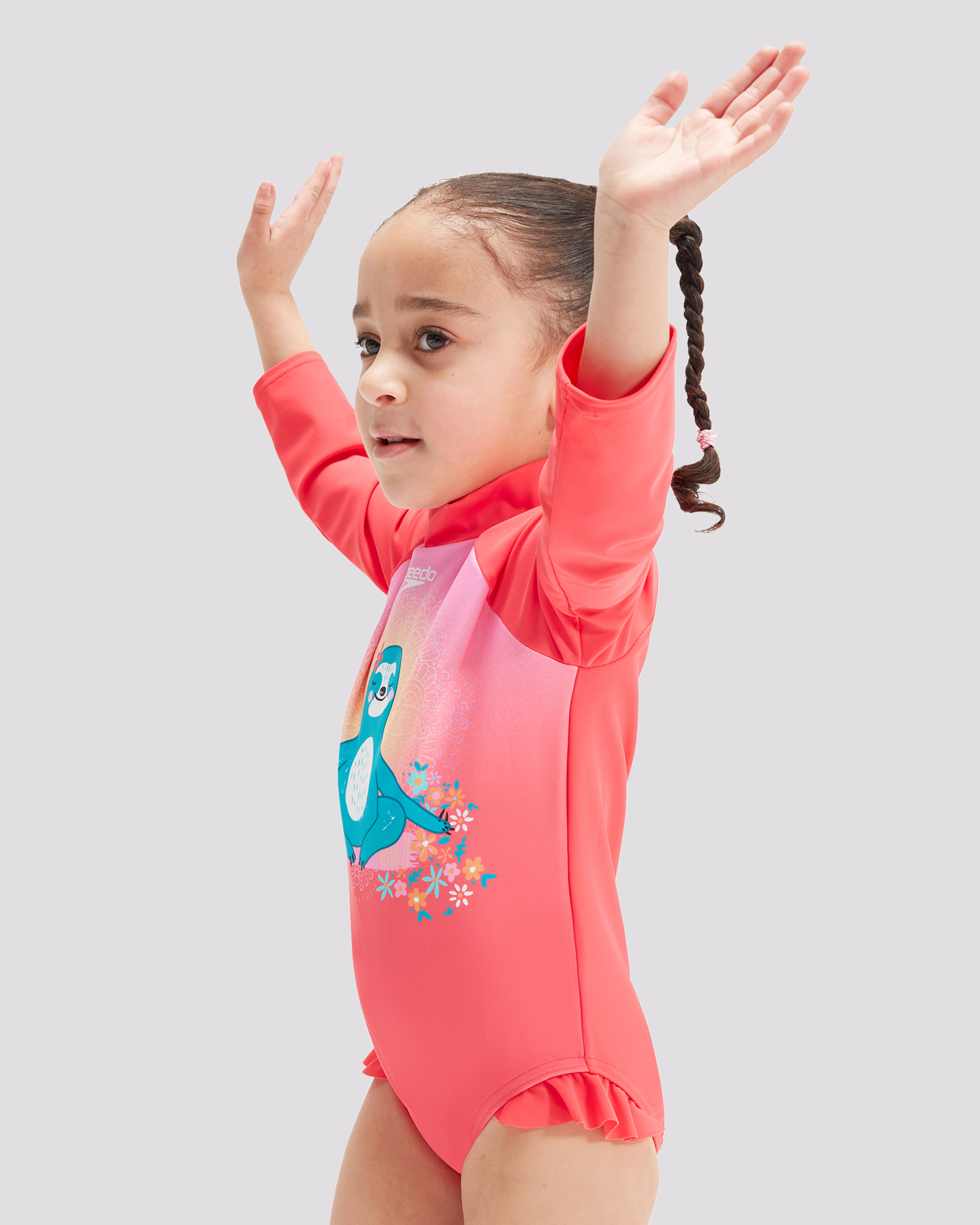 Speedo Toddler Girls Long Sleeve Frill One Piece Coral Beach