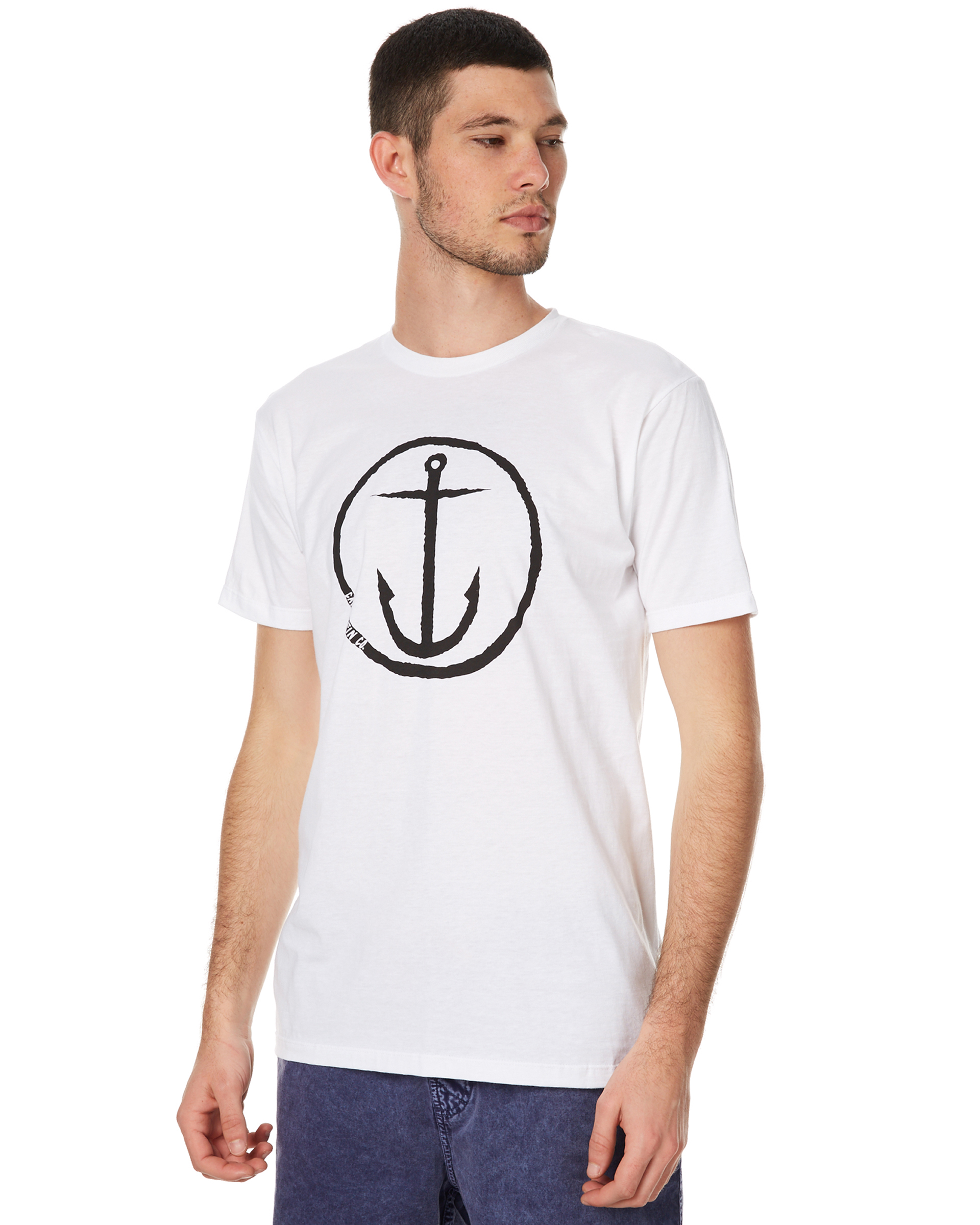 Captain Fin Co. Original Anchor Mens Tee - White Black Stripe | SurfStitch