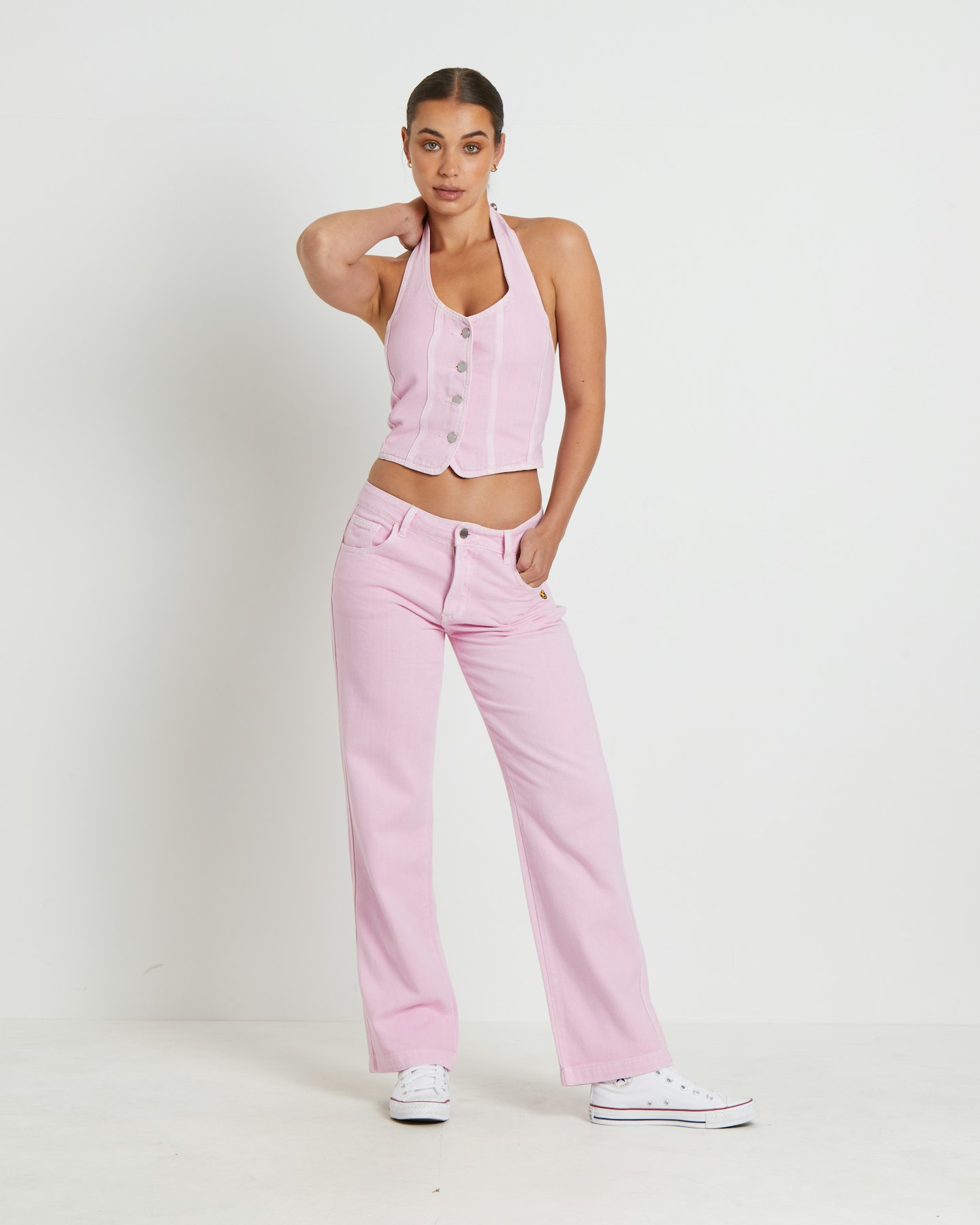 Misfit Heavenly People Straight Low Rise Pants Baby Pink SurfStitch