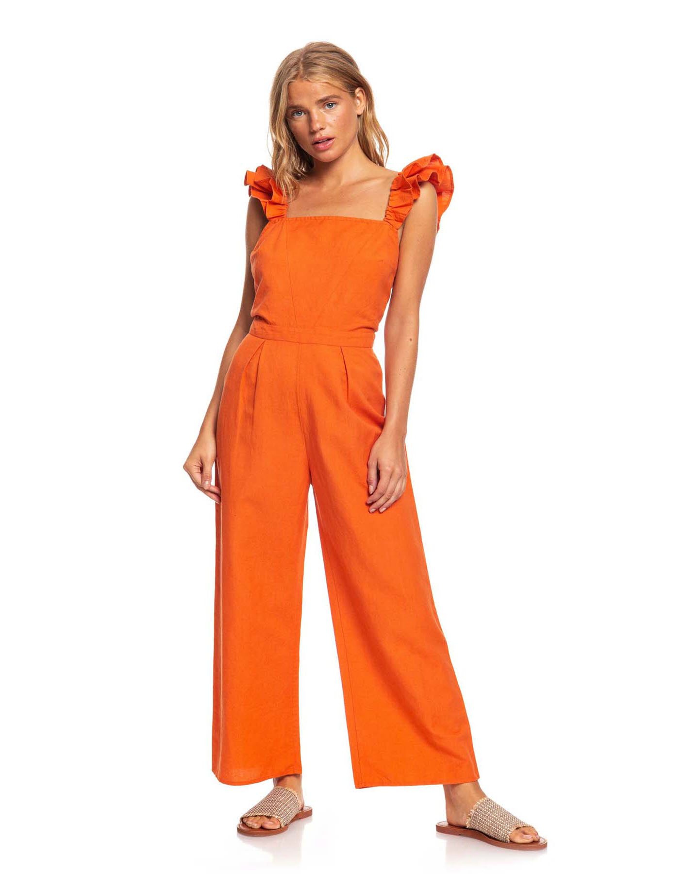 Roxy Womens Summertime Sadness Linen Wide Leg Jumpsuit - Mecca Orange ...