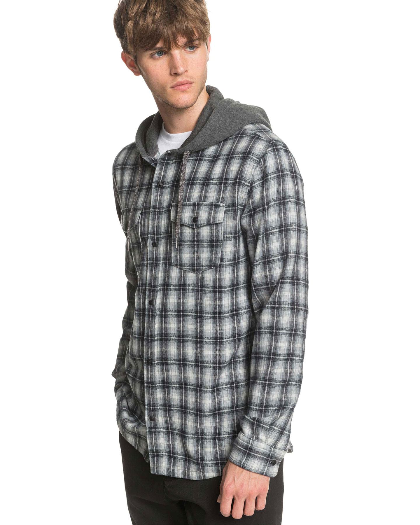 Quiksilver Mens Snap Up Hooded Long Sleeve Shirt - Iron Gate Snap Up ...