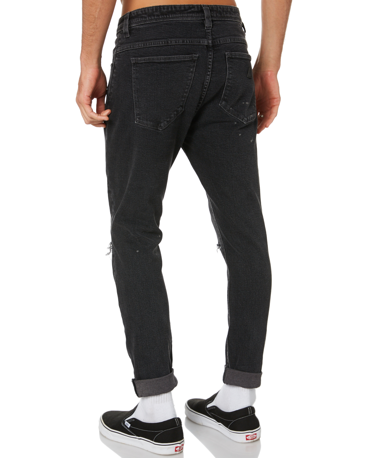 A.Brand A Dropped Skinny Turn Up Mens Jean - Ghost Black Rip | SurfStitch