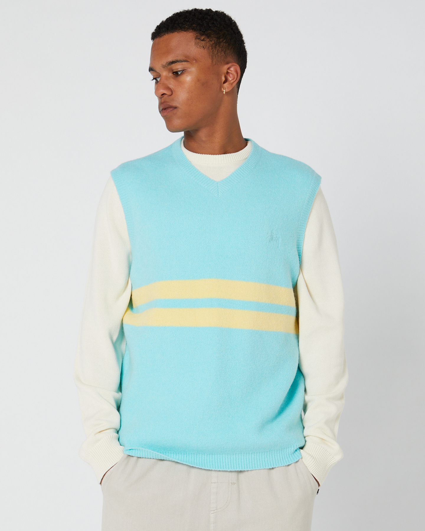 Stussy Brushed Stripe Knit Vest - Sea Foam | SurfStitch