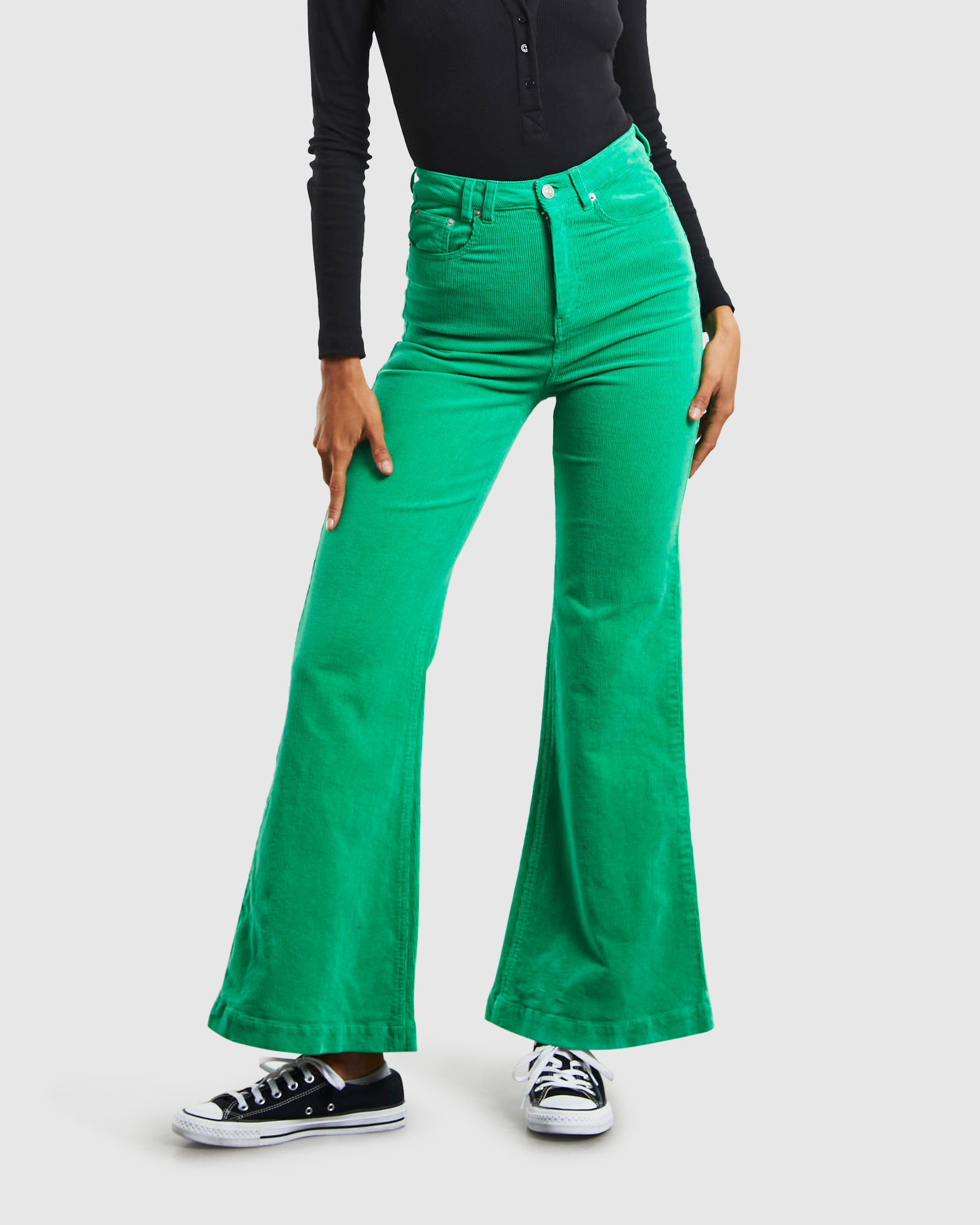 Green flare jeans sales