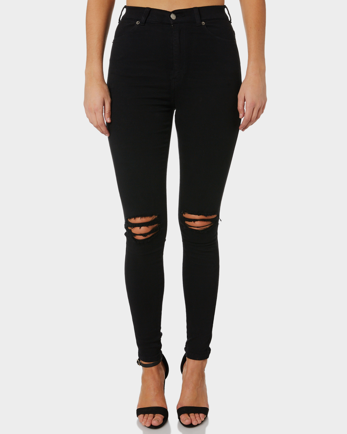 Dr Denim Moxy Sky High Waist Jean - Black Ripped Knees | SurfStitch