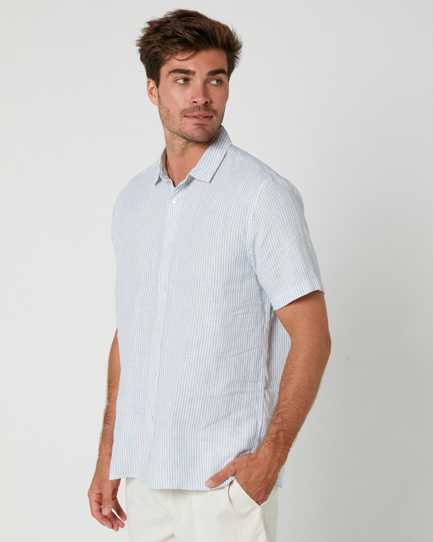 Academy Brand Rory Ss Linen Shirt - Atlantic Blue | SurfStitch
