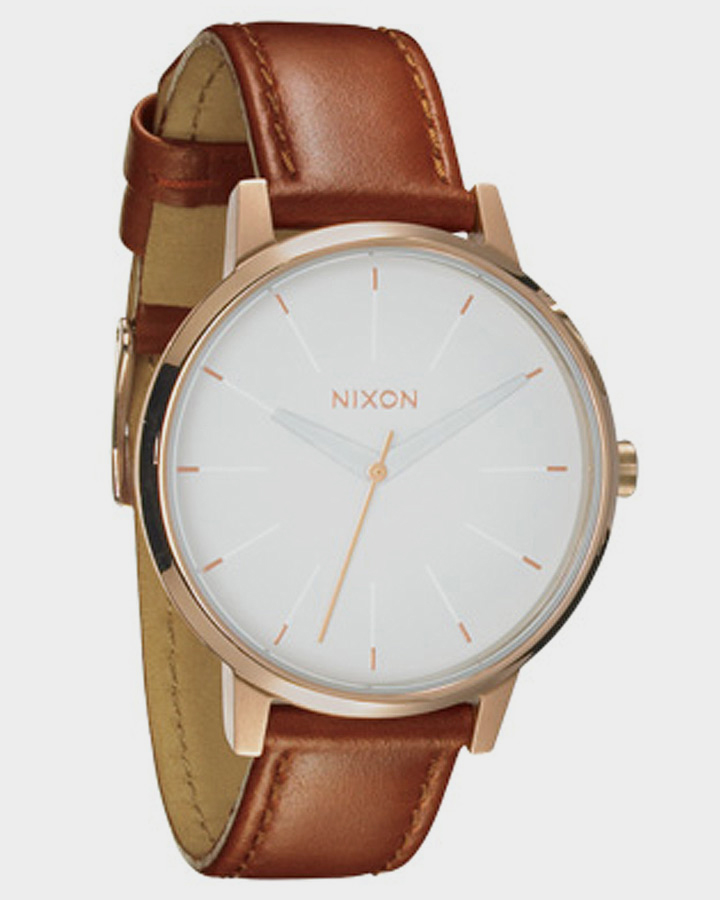 Nixon Kensington Leather Watch - Rose Gold White | SurfStitch