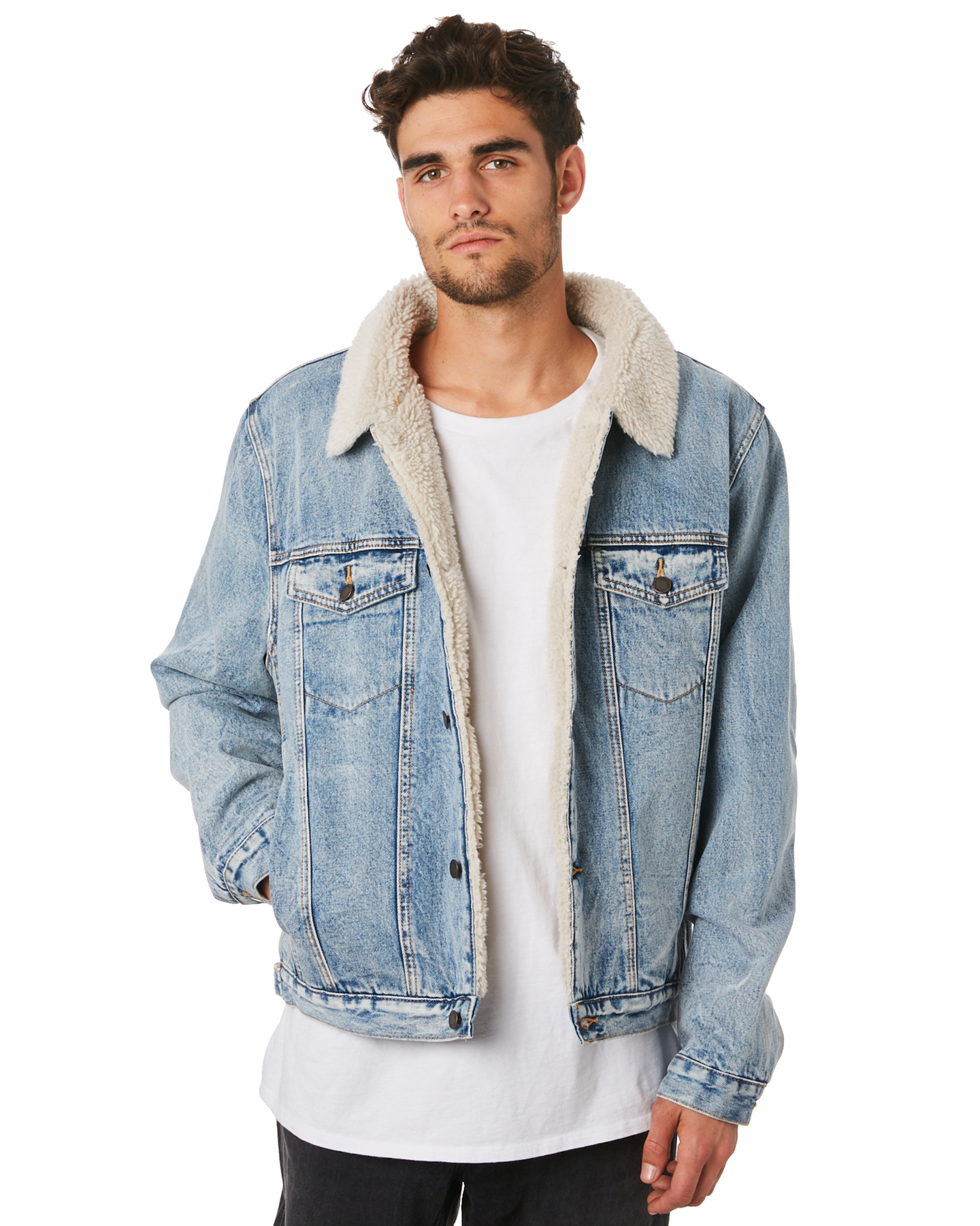 Rollas Denim Mens Sherpa Jacket - Truckers Dust Blue | SurfStitch