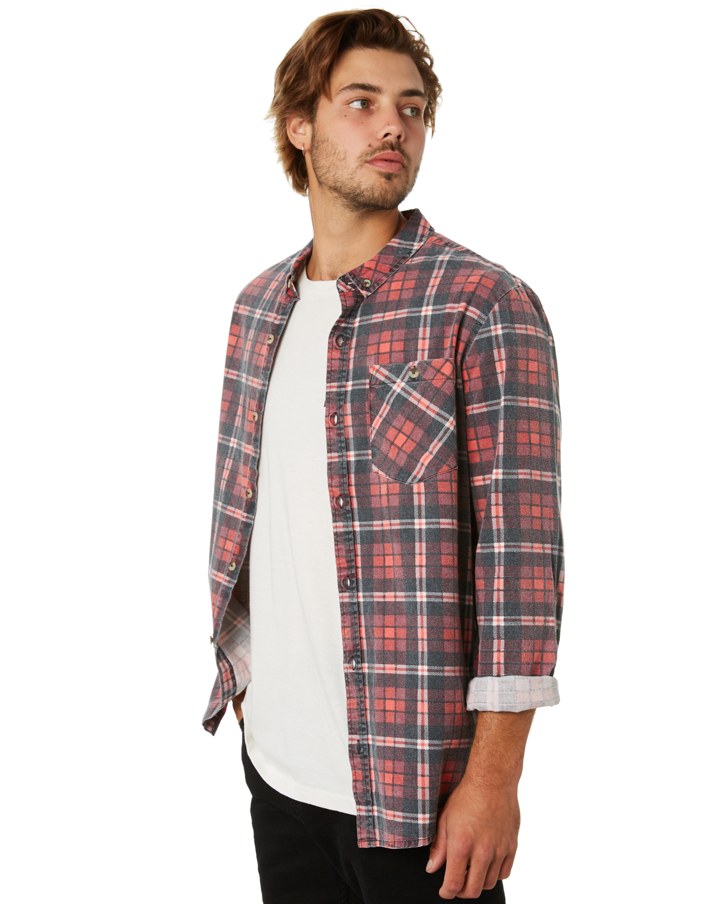 Rollas Tradie Check Mens Ls Shirt - Red Earth | SurfStitch