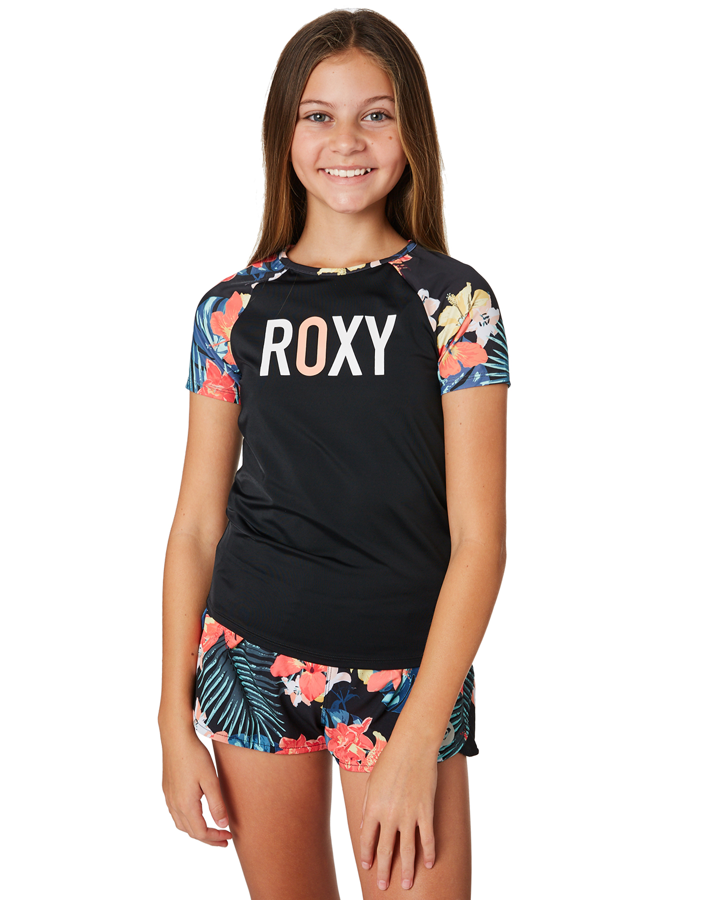  Roxy  Kids Girls Island Trip Ss Rashvest True Black 
