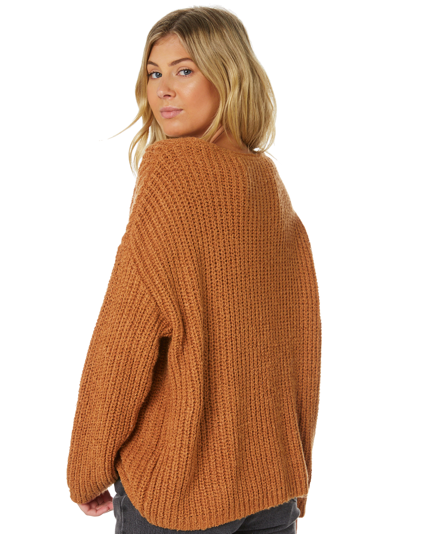 Rip Curl Woven V Neck Sweater - Light Brown | SurfStitch