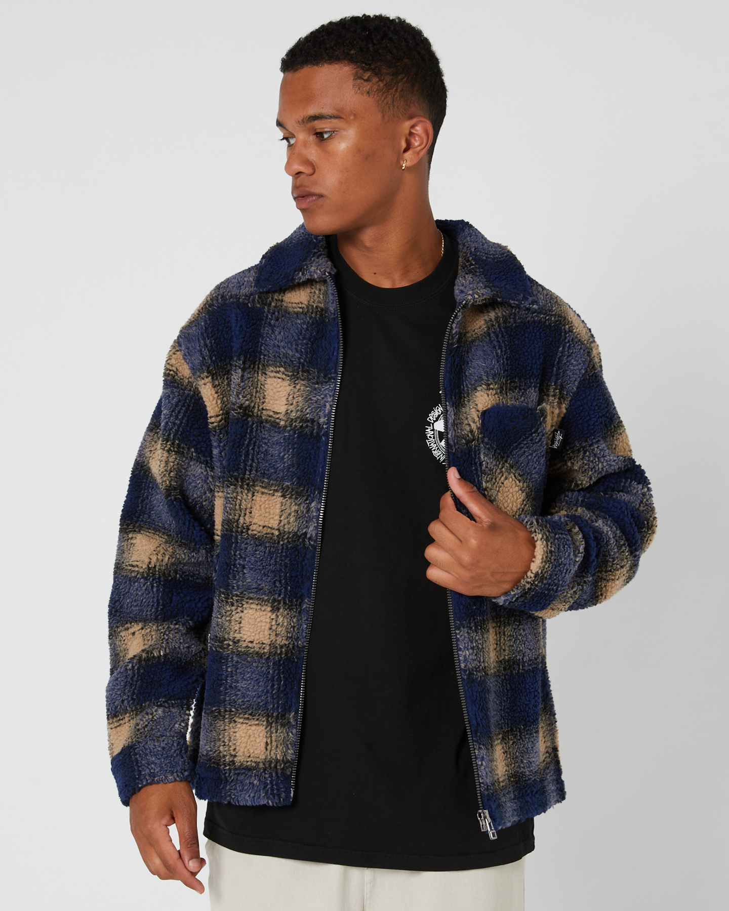 Shadow Plaid Sherpa Zip Shirt