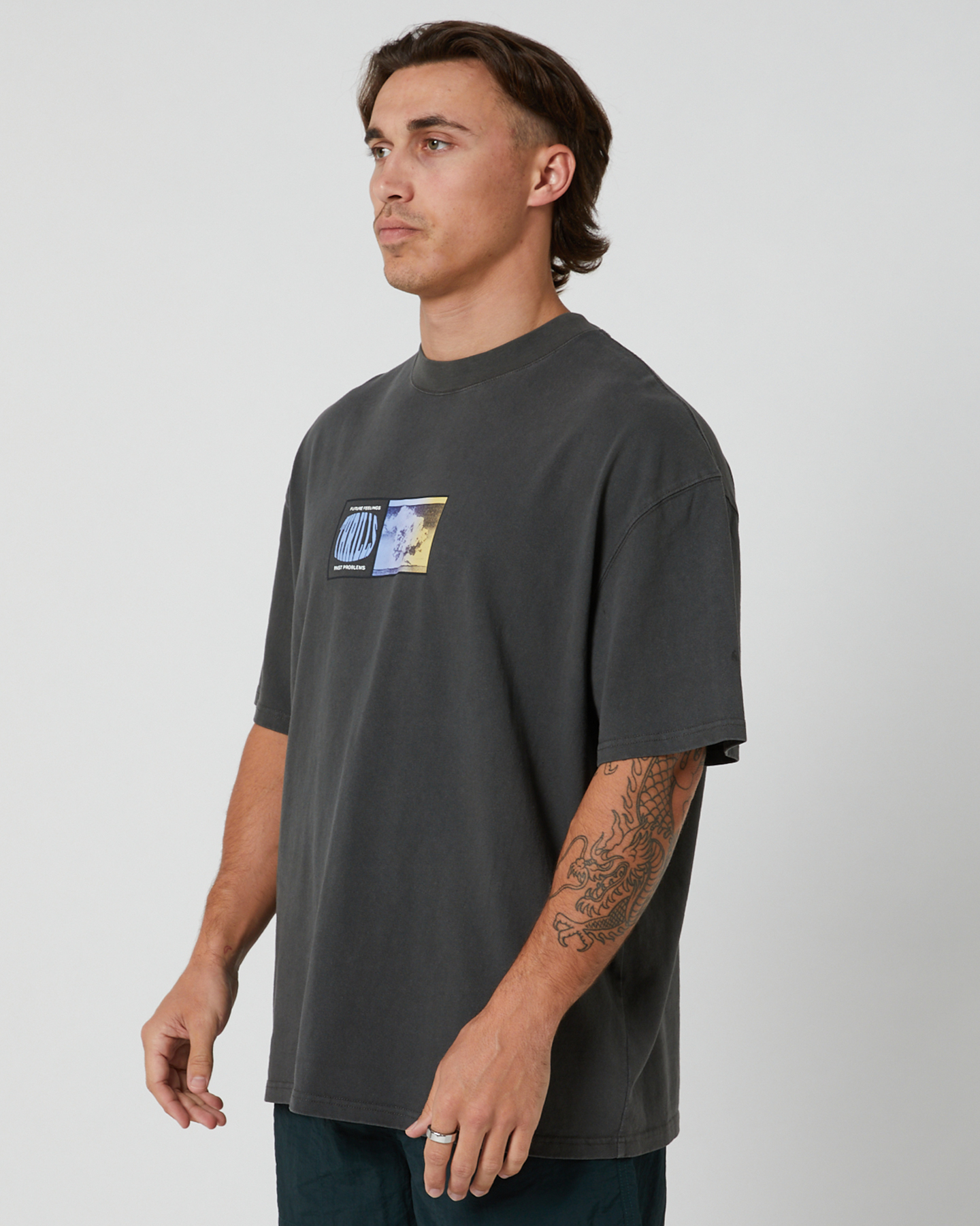 Thrills Actions Not Words Box Fit Oversize Tee - Merch Black | SurfStitch
