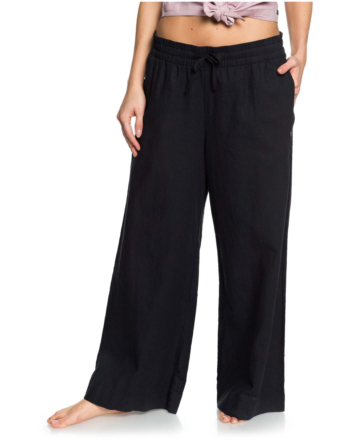 Roxy Womens Great Past Cropped Wide Leg Linen Pant - True Black ...