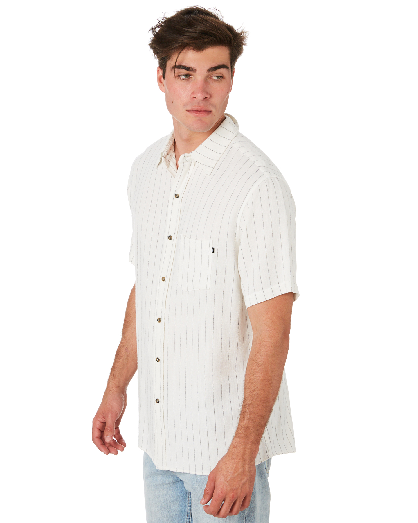 Rusty Pinnie Linen Mens Ss Shirt - White | SurfStitch