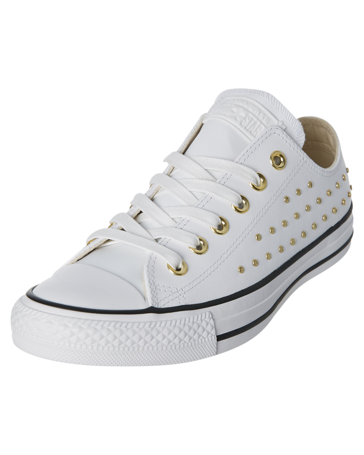 white leather converse with gold studs