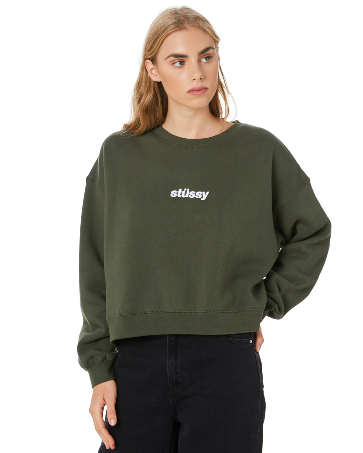 Stussy Italic Boyfriend Crew - Flight Green | SurfStitch