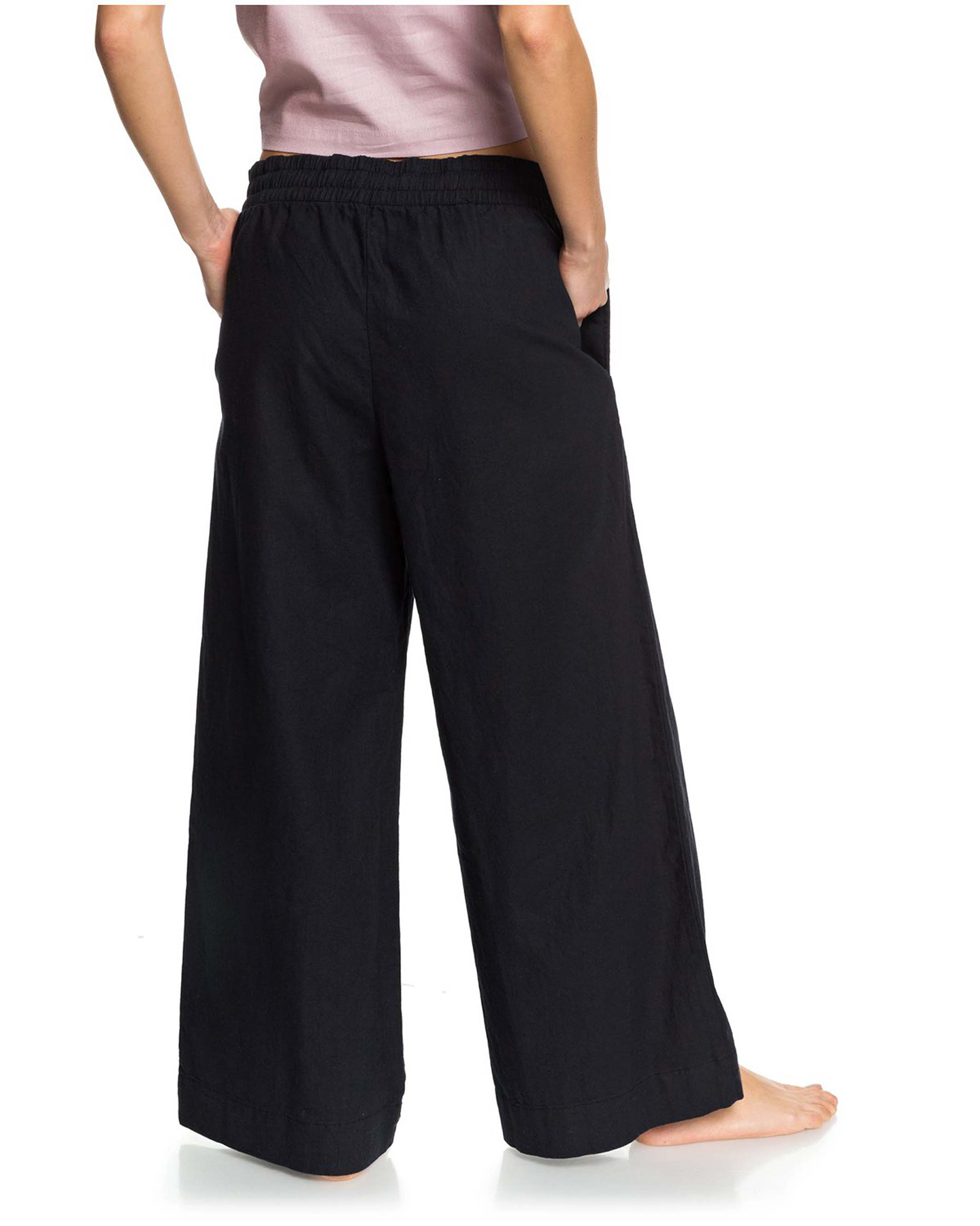 Roxy Womens Great Past Cropped Wide Leg Linen Pant True Black Surfstitch