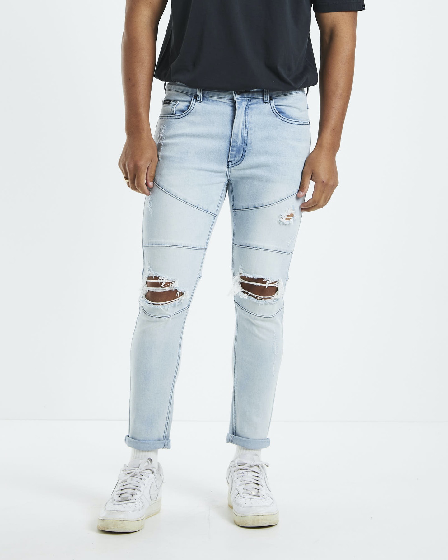 Standard Jean Co Offset Panel Skinny Jeans - Bleach Out Blue | SurfStitch