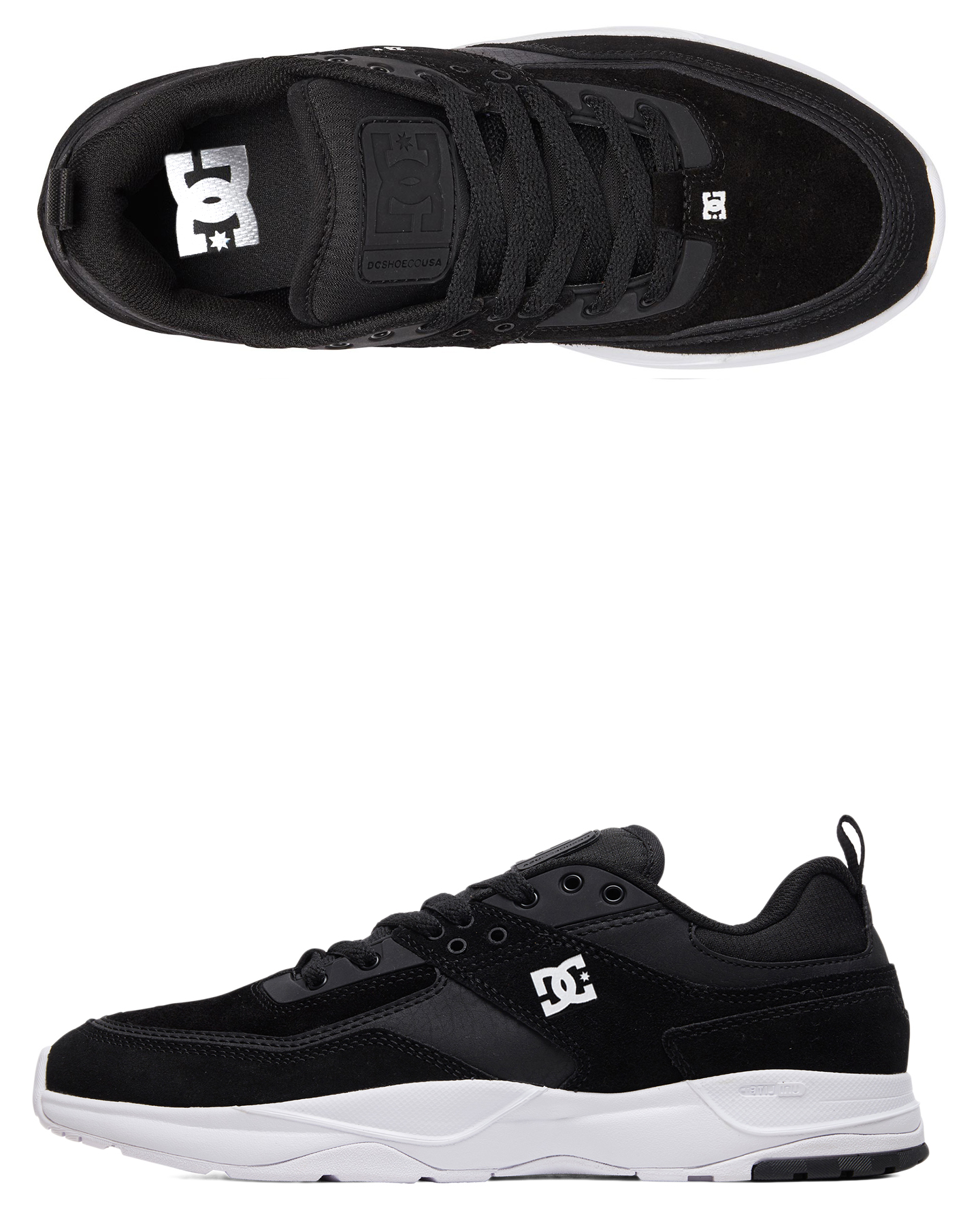 white and black dc shoes