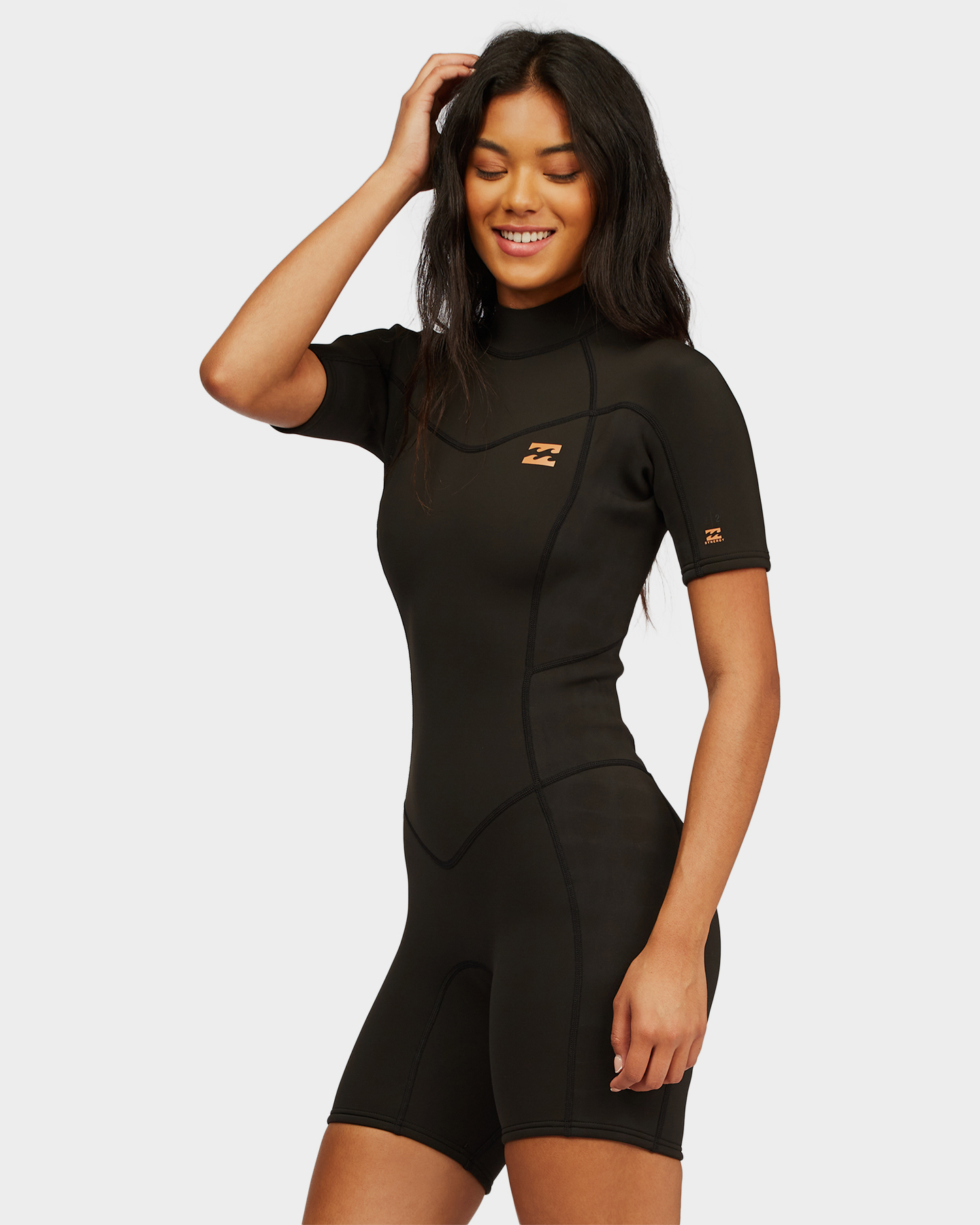 NWT 80$ Billabong Synergy 2mm Back Zip Short-Sleeve Springsuit Wetsuit Black *12 
