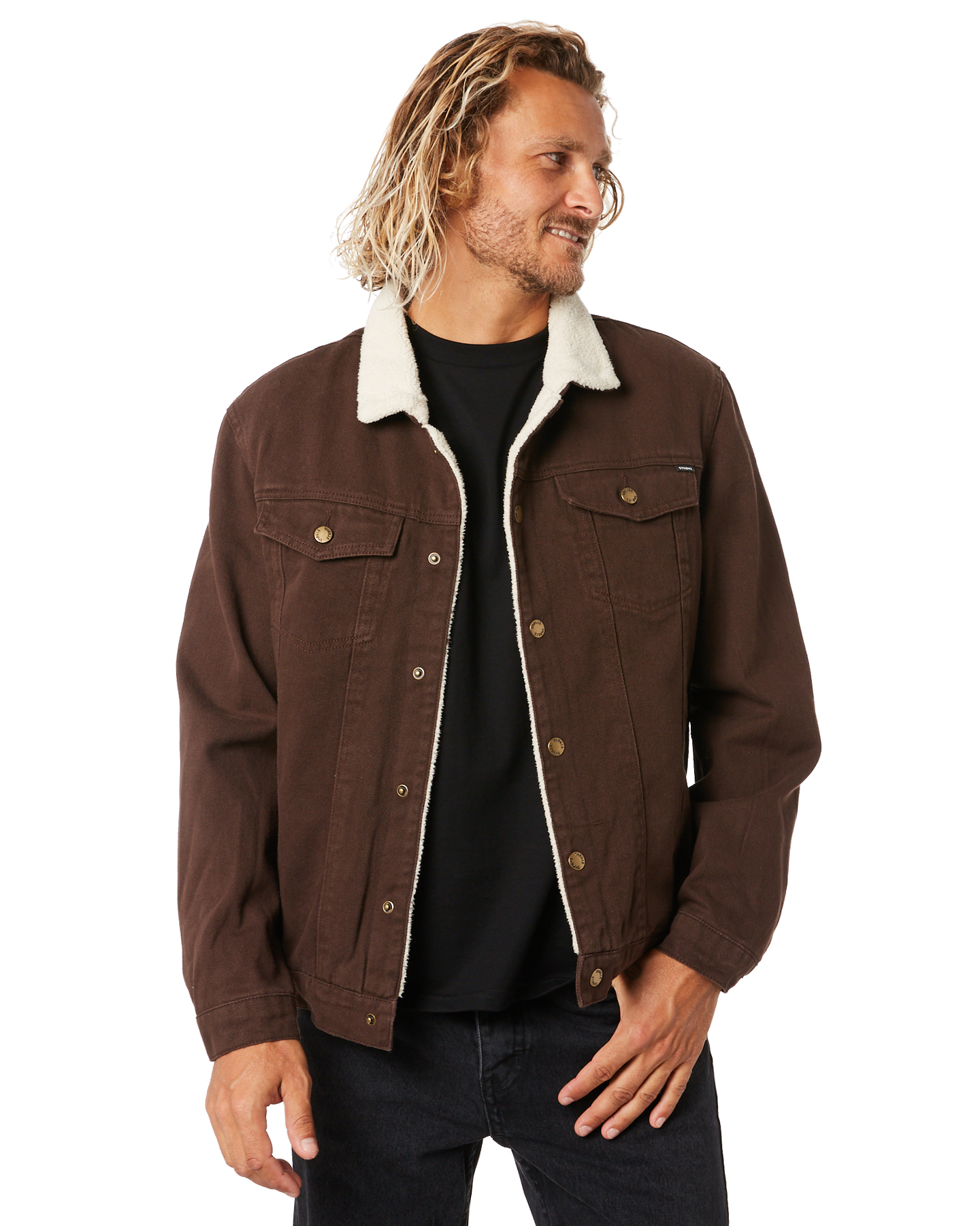 Thrills Sherpa Wanderer Mens Denim  Jacket  Postal Brown  