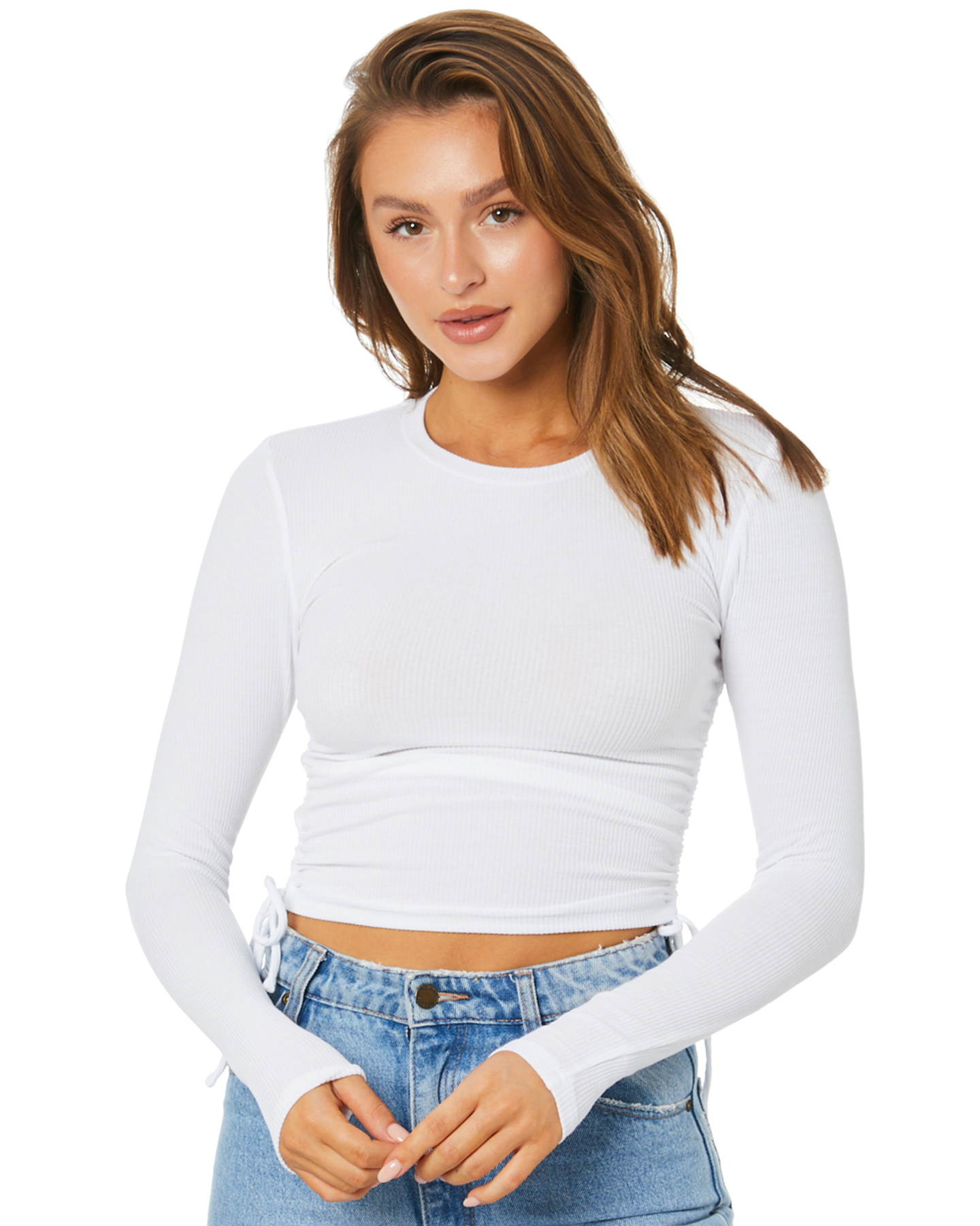 Nude Lucy June Ls Drawstring Tee - White | SurfStitch