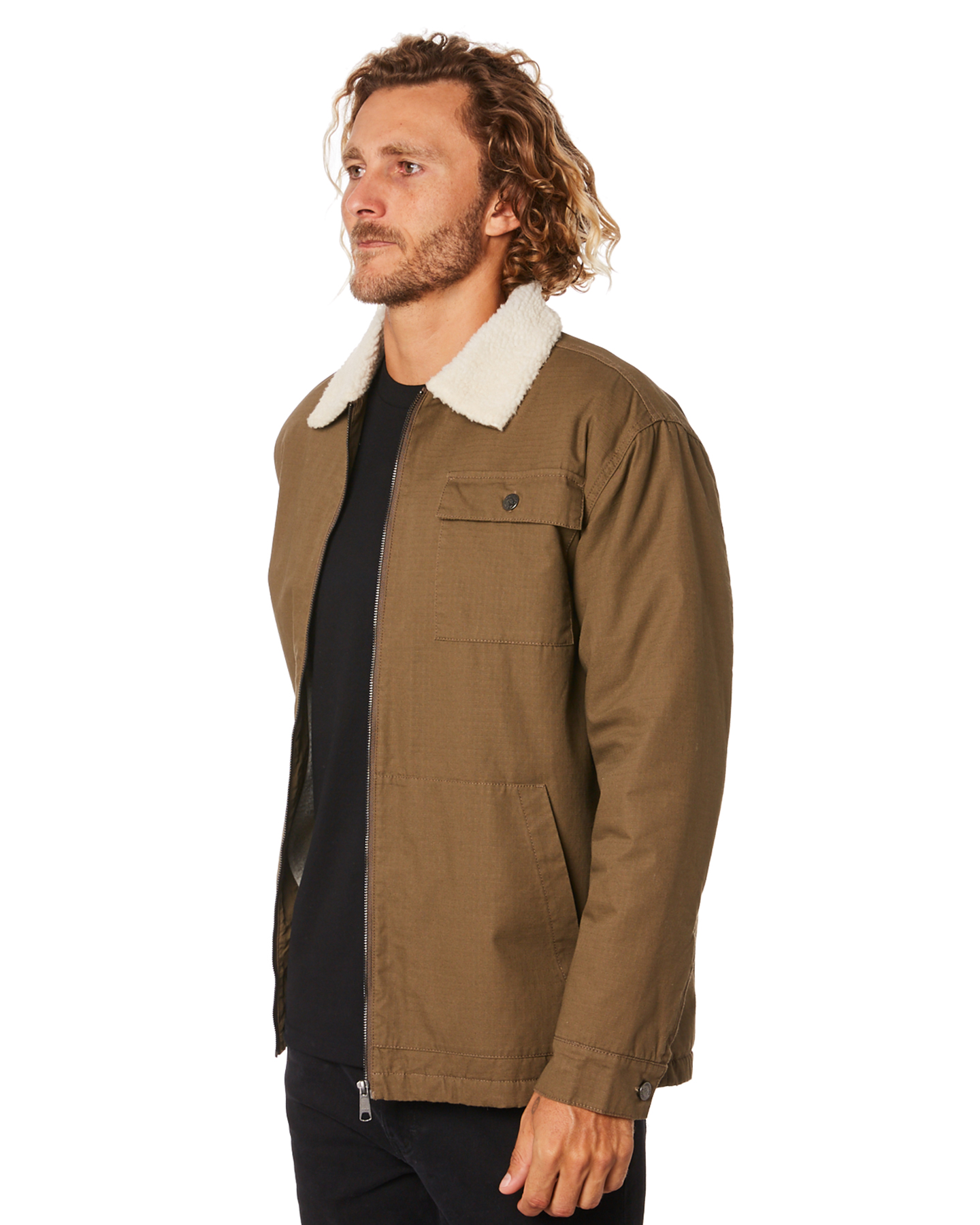 Rusty Ripped Off Sherpa Mens Jacket - Rifle Green | SurfStitch