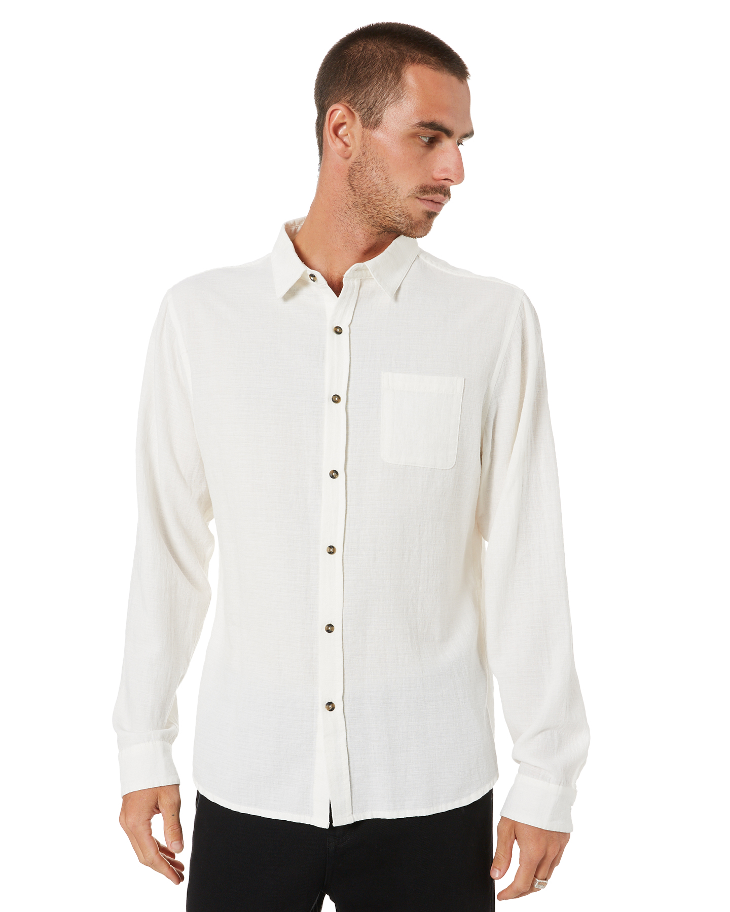 Rusty Overtone Mens Long Sleeve Linen Shirt - White | SurfStitch