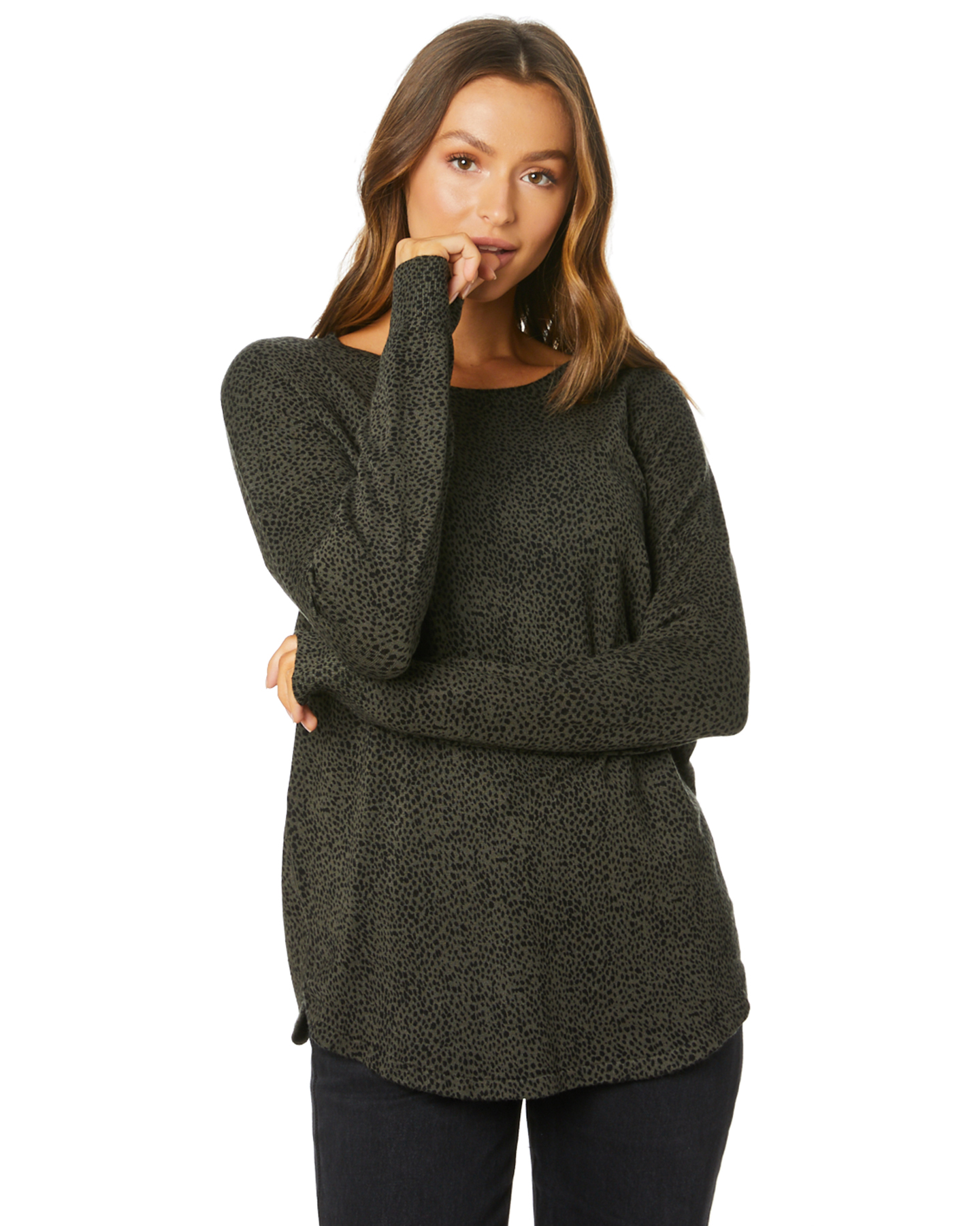 Betty Basics Sophie Knit Jumper - Olive Black Terrain | SurfStitch