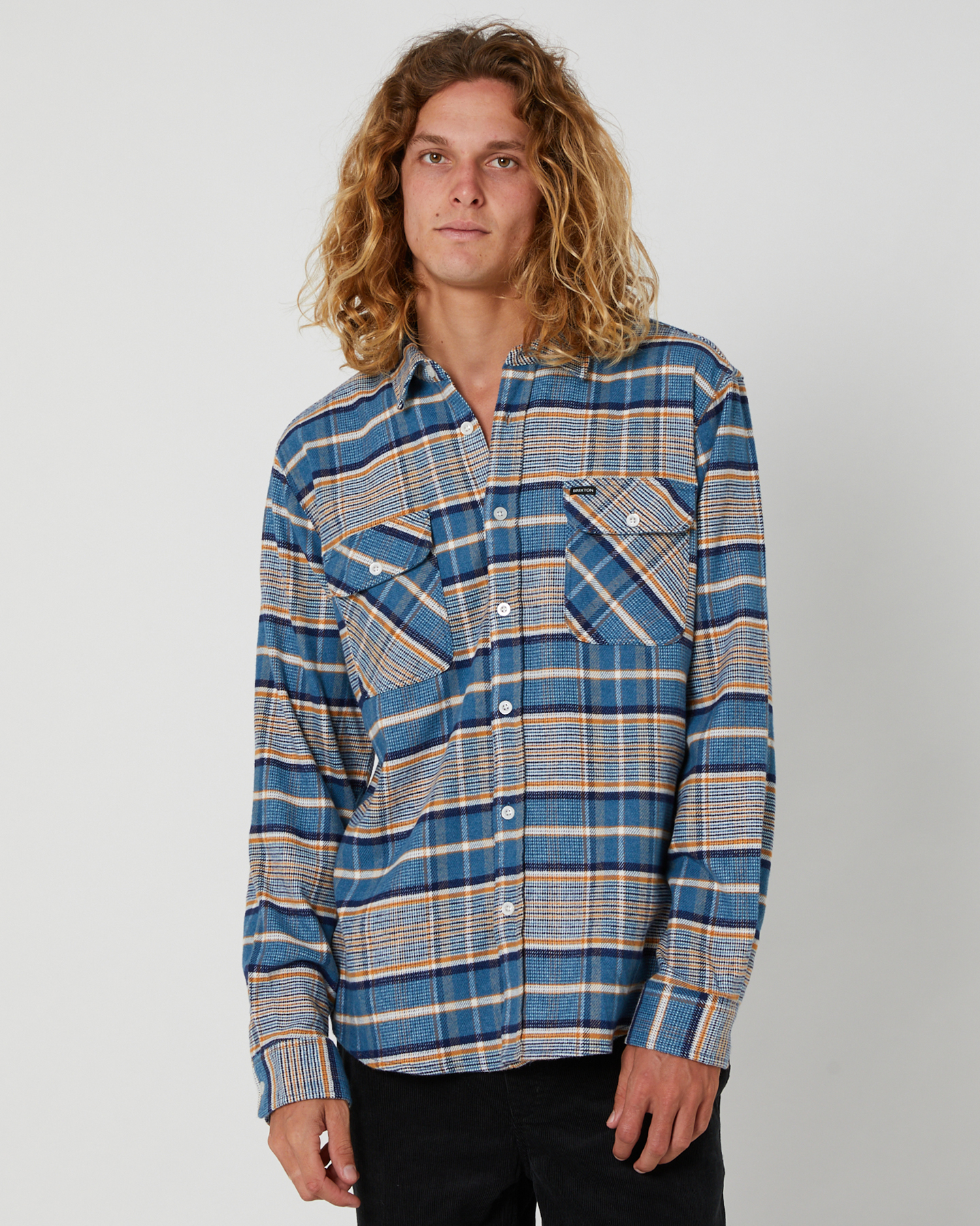 Brixton Bowery Stretch Wr Flannel - Blue Paradise Orange | SurfStitch