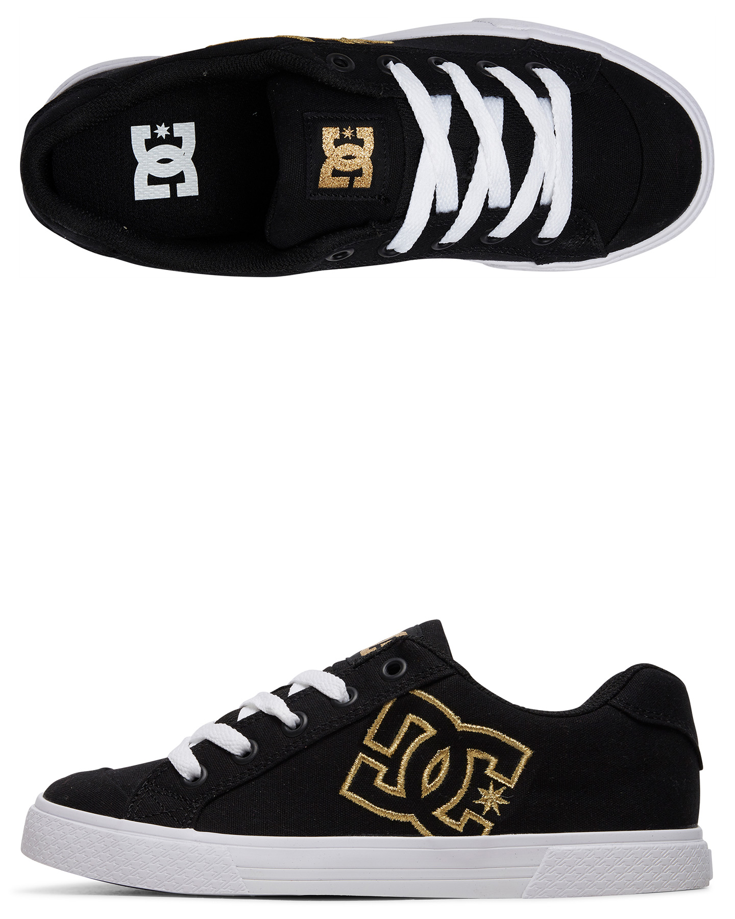 black and gold dc shoes