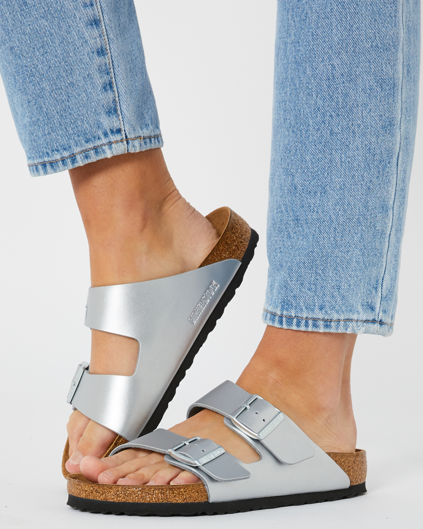 silver birkenstock sandals