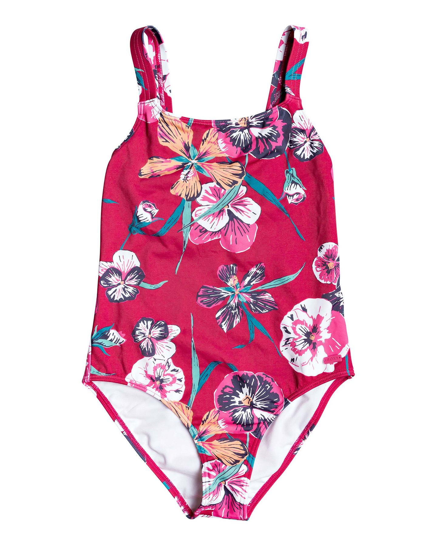 Roxy Girls 8-14 Little Wanderer One Piece Swimsuit - Cerise Pansies S ...