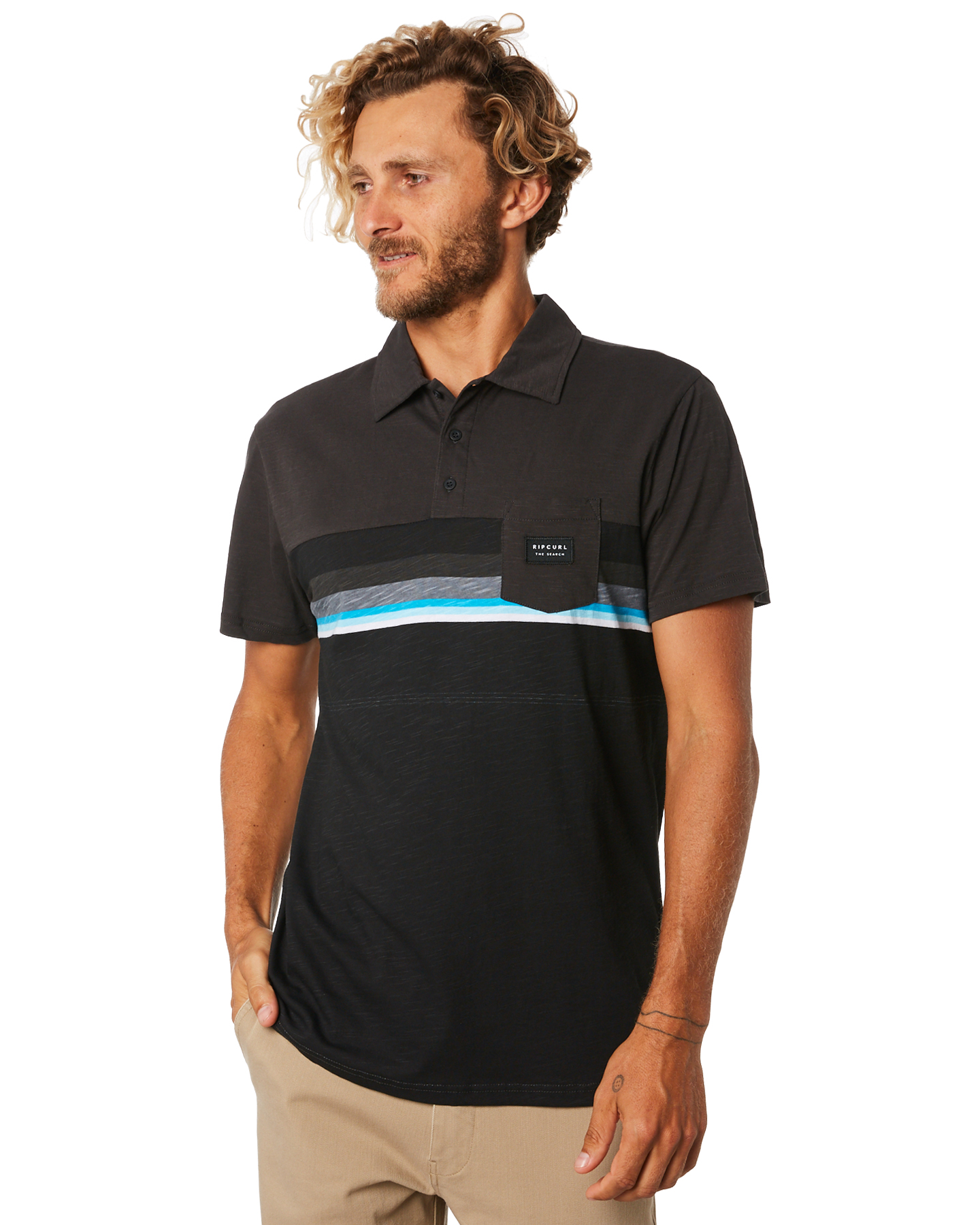  Rip Curl  Rapture Stripe Mens Polo Shirt Black SurfStitch