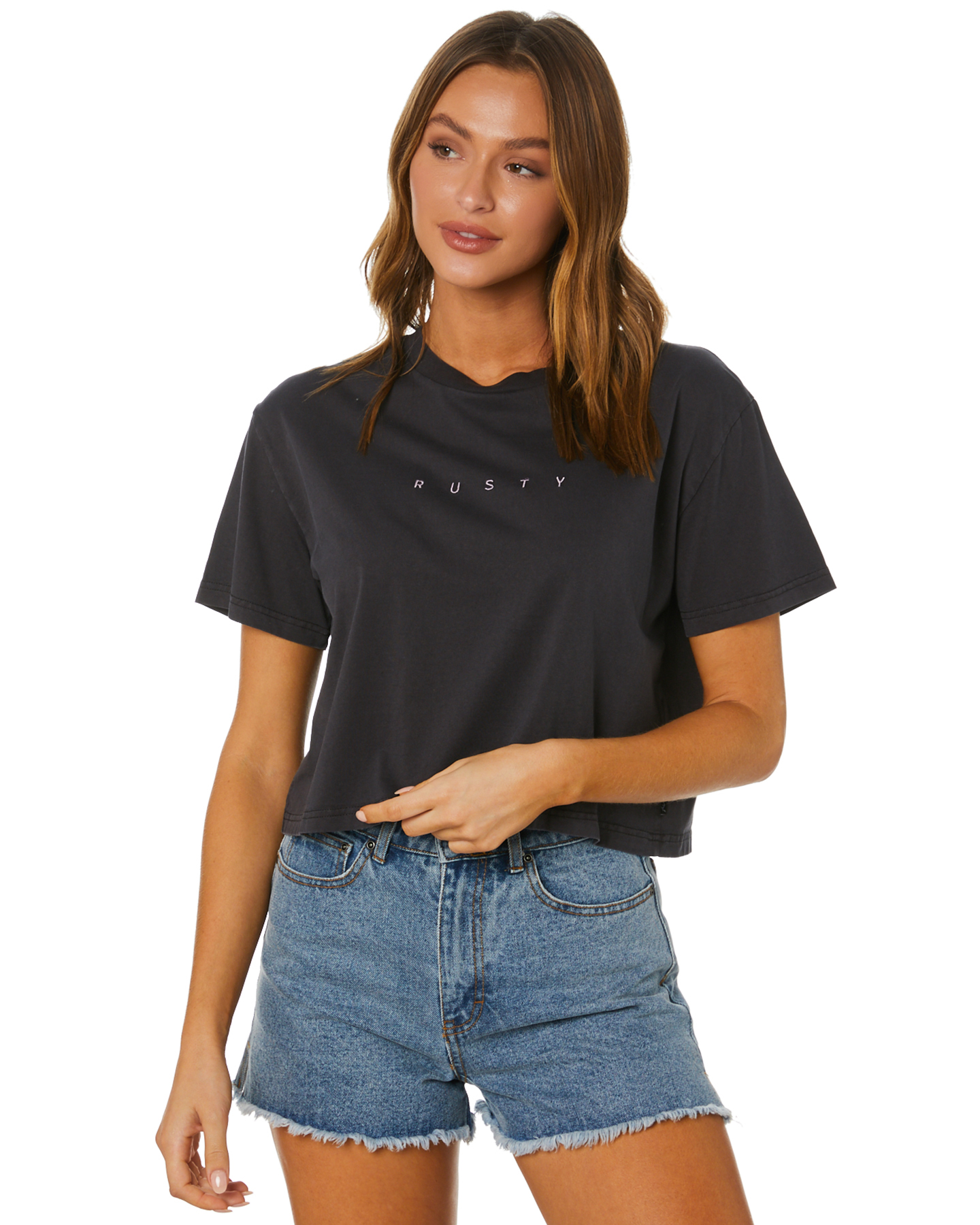 Rusty Rusty Essentials Ember Cropped Tee - Black | SurfStitch