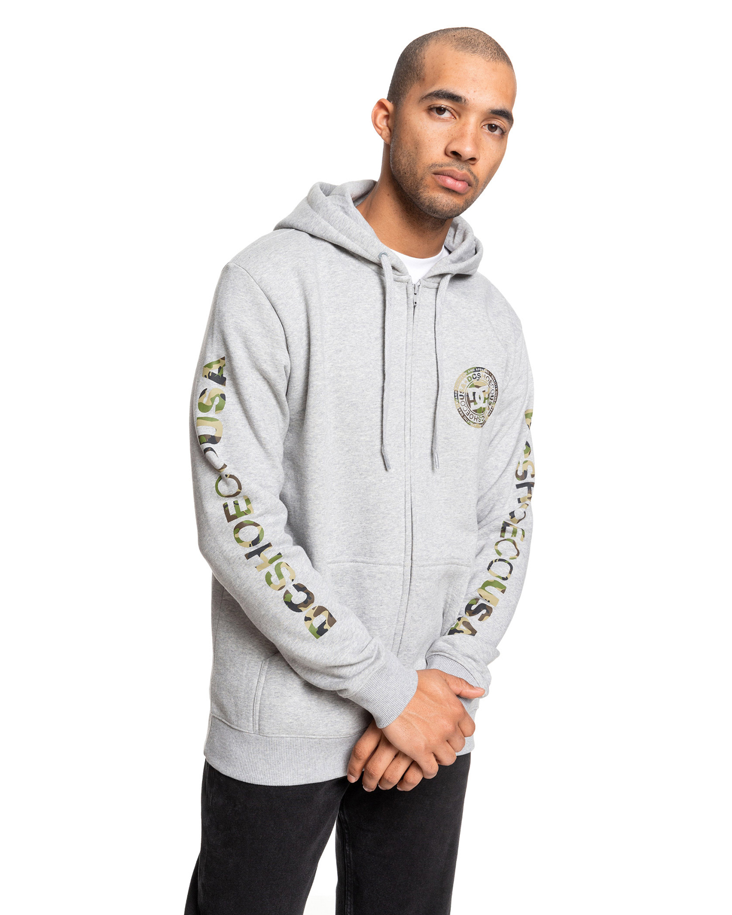 Dc Shoes Mens Circle Star Zip Up Hoodie - Grey Heather/Camo | SurfStitch